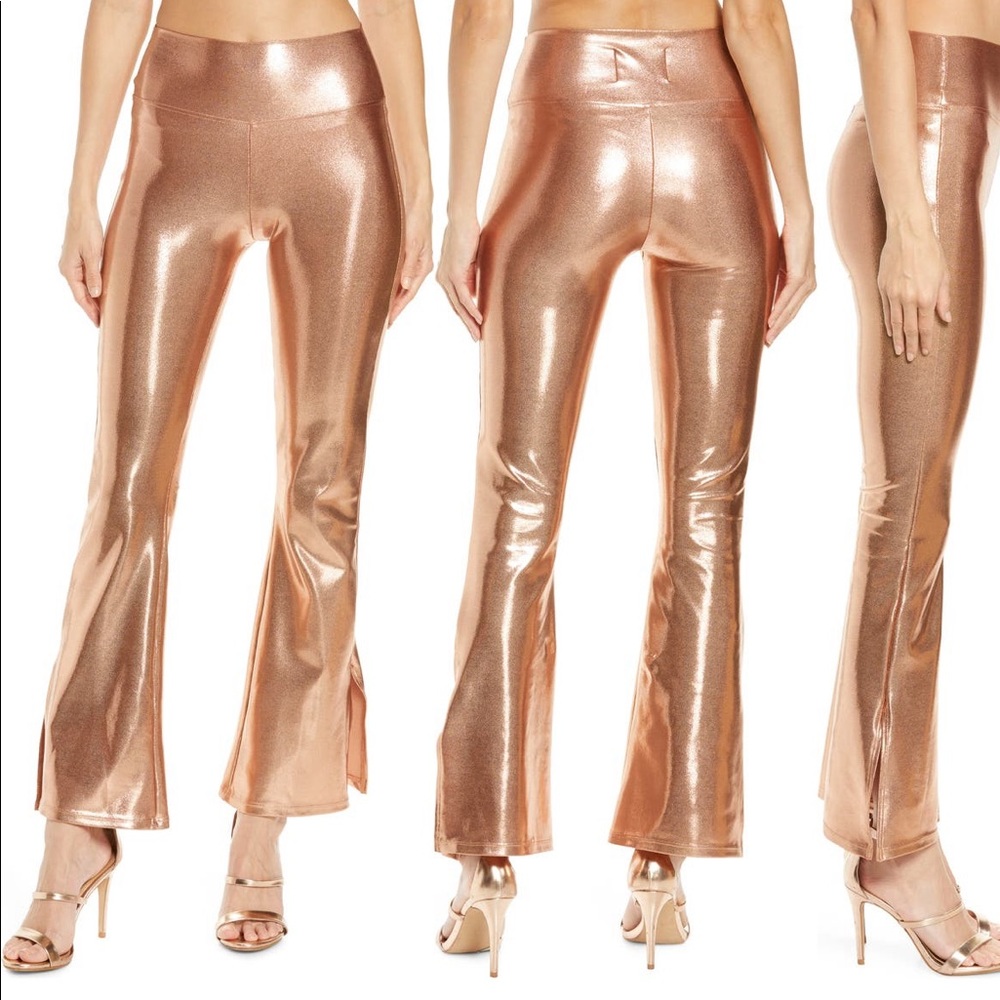 THE MIGHTY COMPANY Rose Gold Metallic Boot-Cut Flare Pants